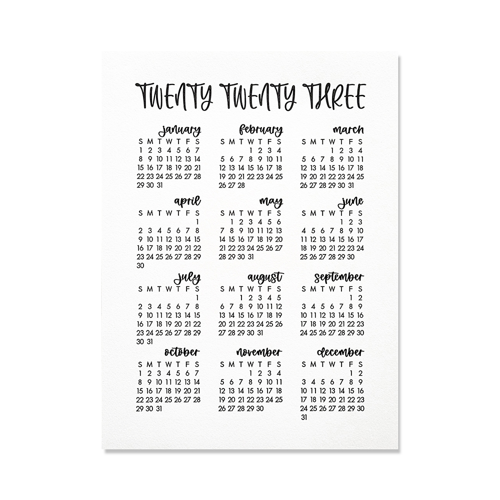 2023 Calendar Modern Calligraphy Calendar Bloom Letterpress & Design